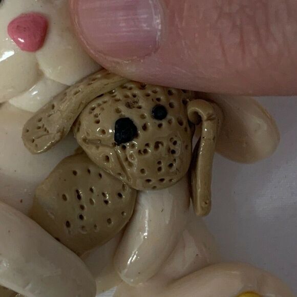 Vintage lot of 2 Easter Bunny Rabbit Brooch Pin - Picture 2 of 8